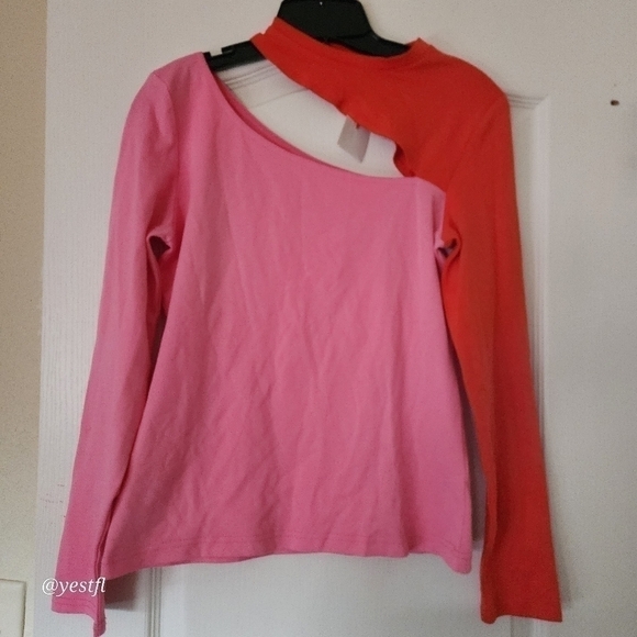 NWT blonde gone rogue Vanity Slit Jersey Top In Pink And Red M - Picture 3 of 6